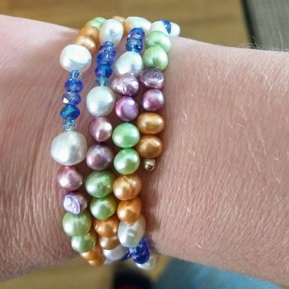 Freshwater pearl and crystal wrap bracelet